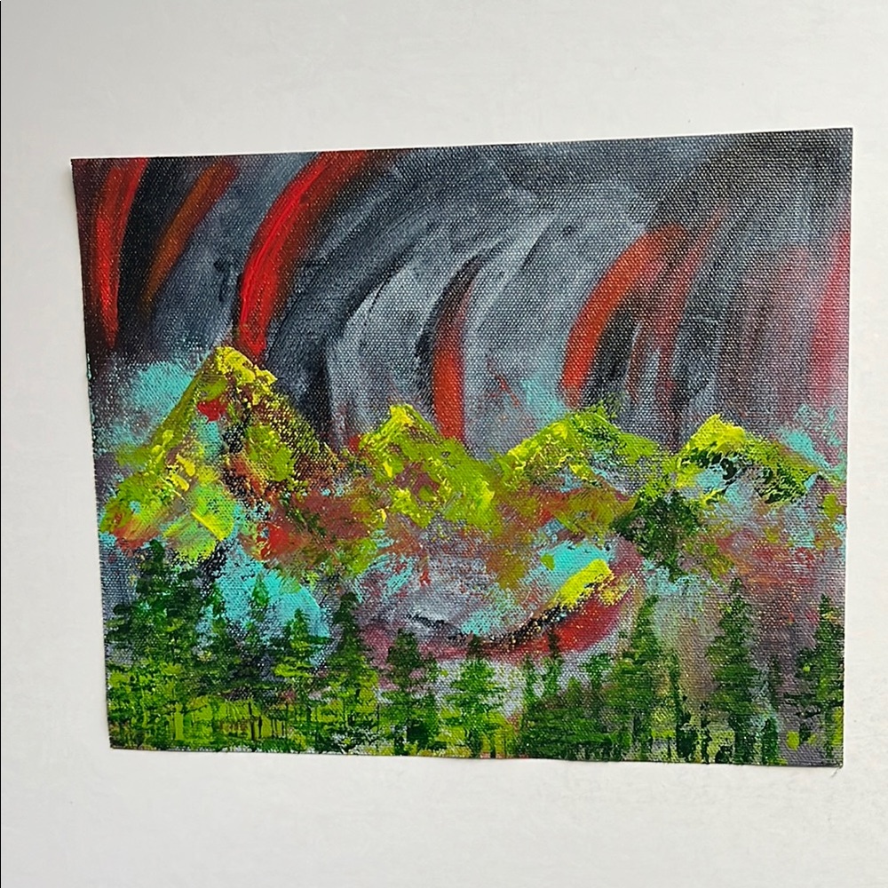 Abstract Mountain Landscape Painting 8x10